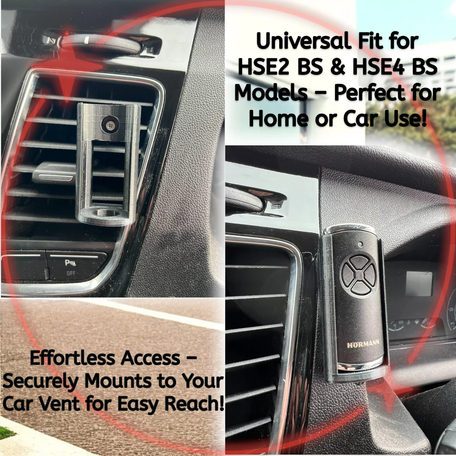 Wall & Car Vent Holder For Hormann HSE4 BS Garage Remote Black